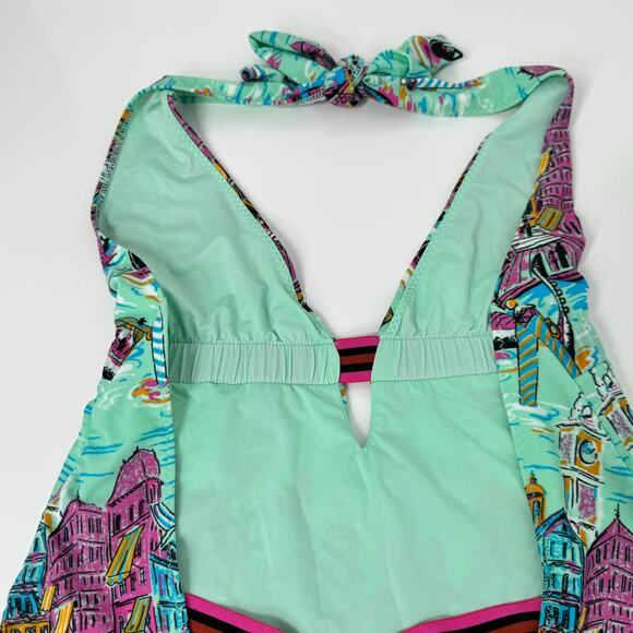 NWT  Zara Gondola Print Swimsuit Aqua One Piece Beach Vacay Cruise Resort Size L - Picture 7 of 11